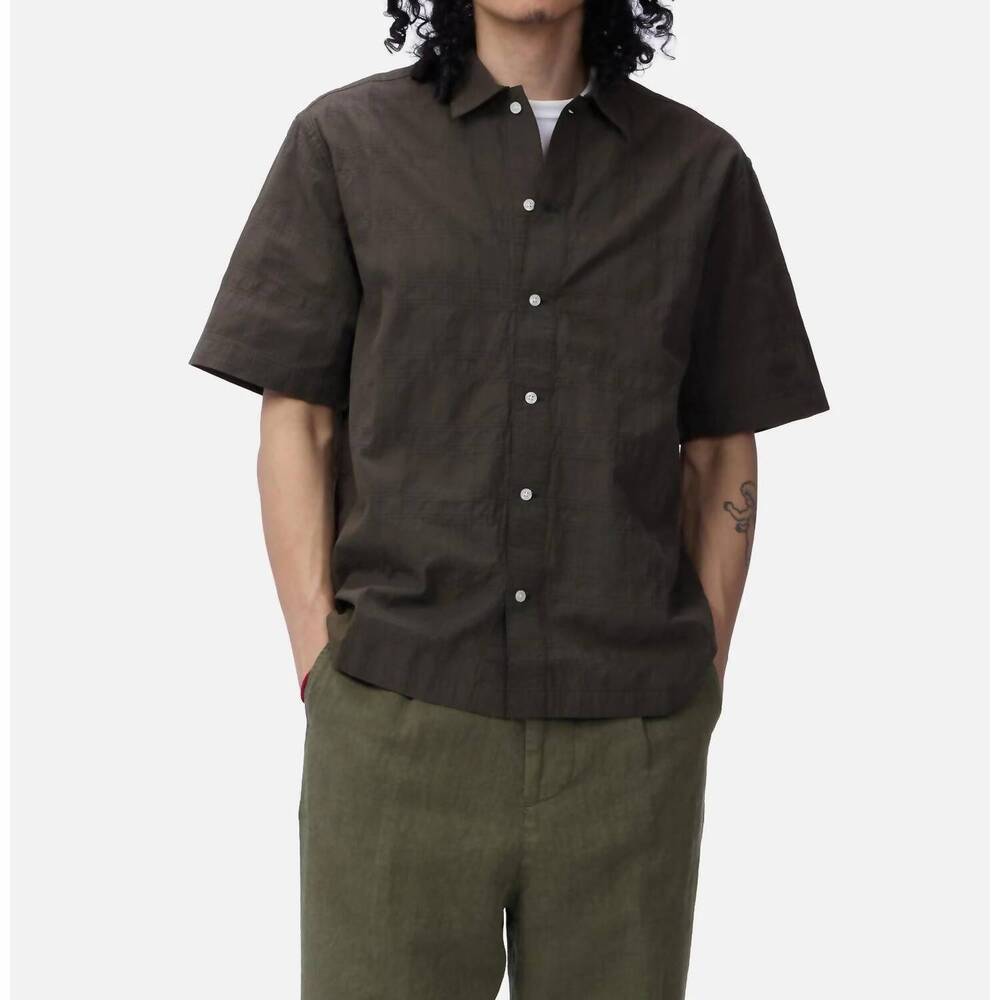 NEW 3SIXTEEN short sleeve work shirt in ink grid dobby